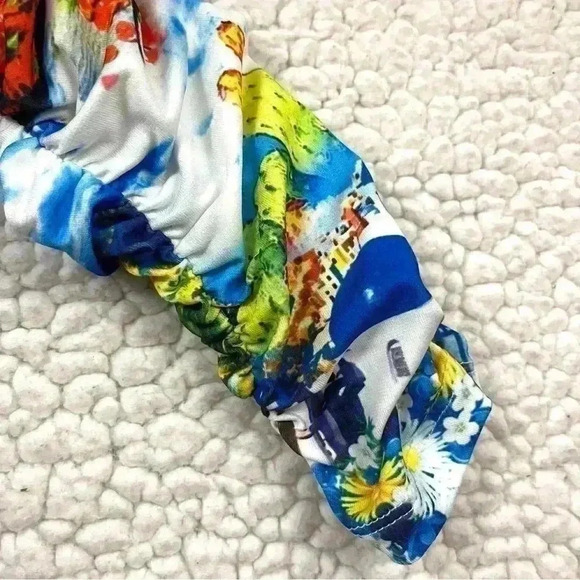 Boston Proper Cold Shoulder Rouge 3/4 Sleeve Cowl Neckline Tropical Top Size XS - Picture 9 of 15